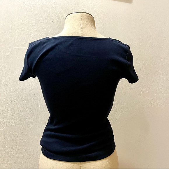 Tommy Hilfiger Women’s Short Sleeve Tabitha Square Neck Tee - Navy Extra Small 💖 - Picture 6 of 13